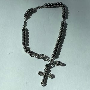 Stainless steel beaded cross charm bracelet